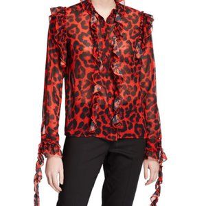 StyleKeepers Leopard-Print Ruffle Top- Red